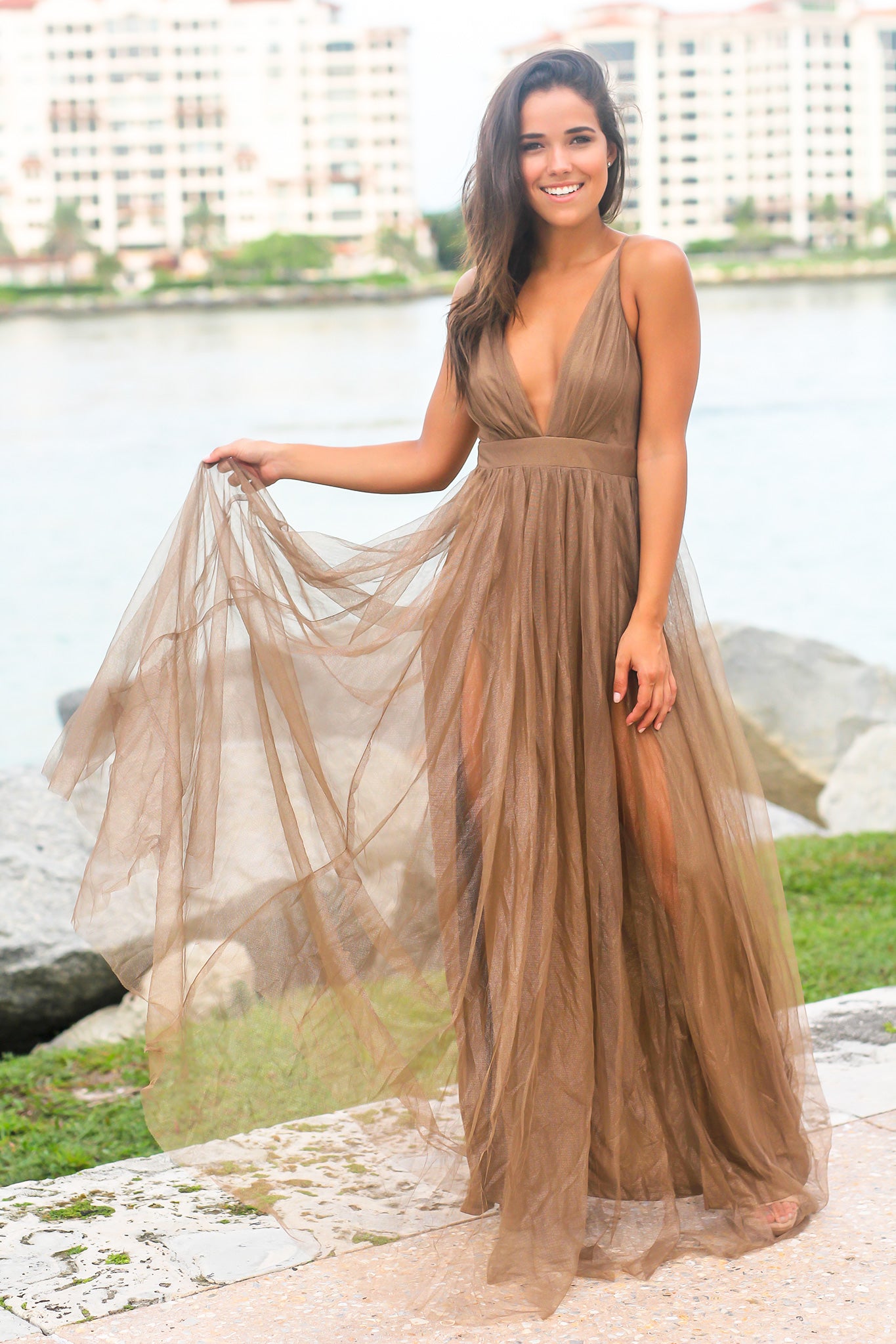 Bronze Tulle Maxi Dress | Maxi Dresses ...